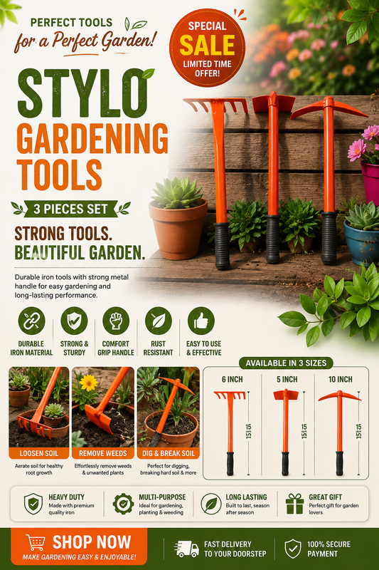 Stylo 3-Piece Heavy-Duty Gardening Tools Set – Durable Iron Hand Tools