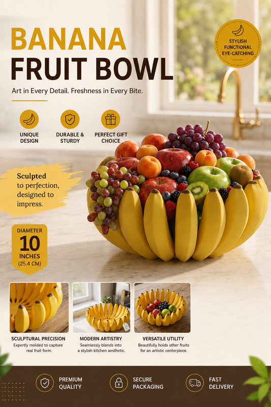 Banana Shaped Fruit Bowl | Unique Decorative Fruit Basket for Kitchen & Dining
