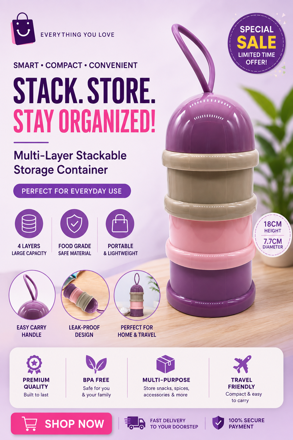 4-Layer Multi-Layer Stackable Storage Container