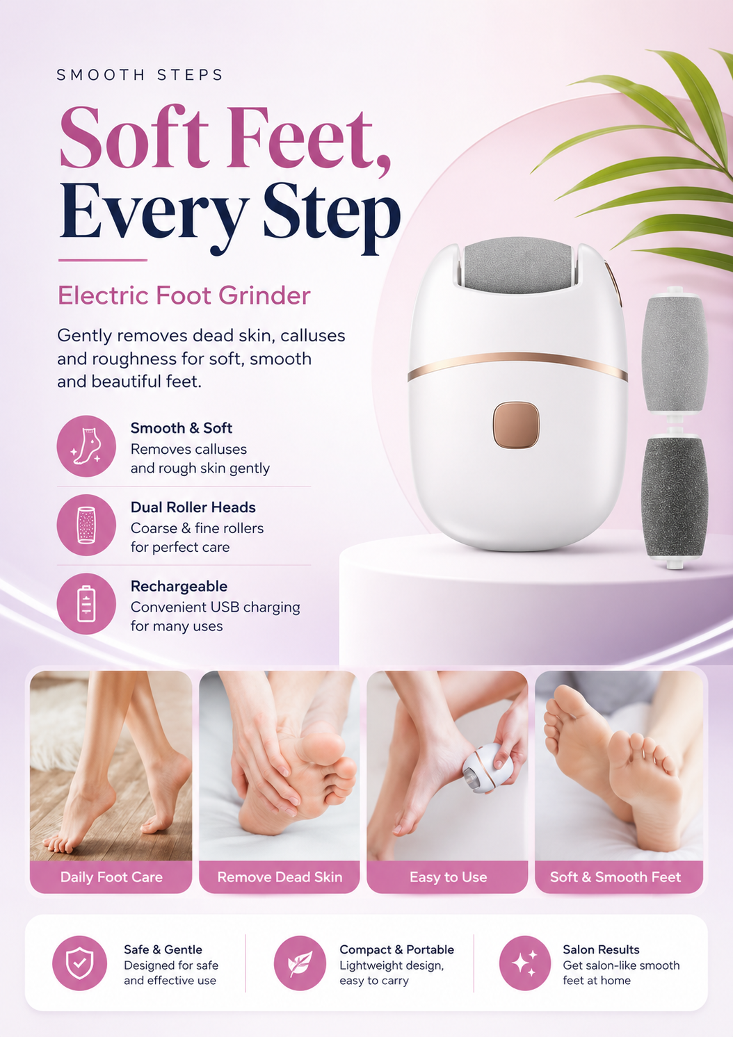 Electric Foot Grinder | Rechargeable Callus Remover | Dead Skin & Rough Foot Care
