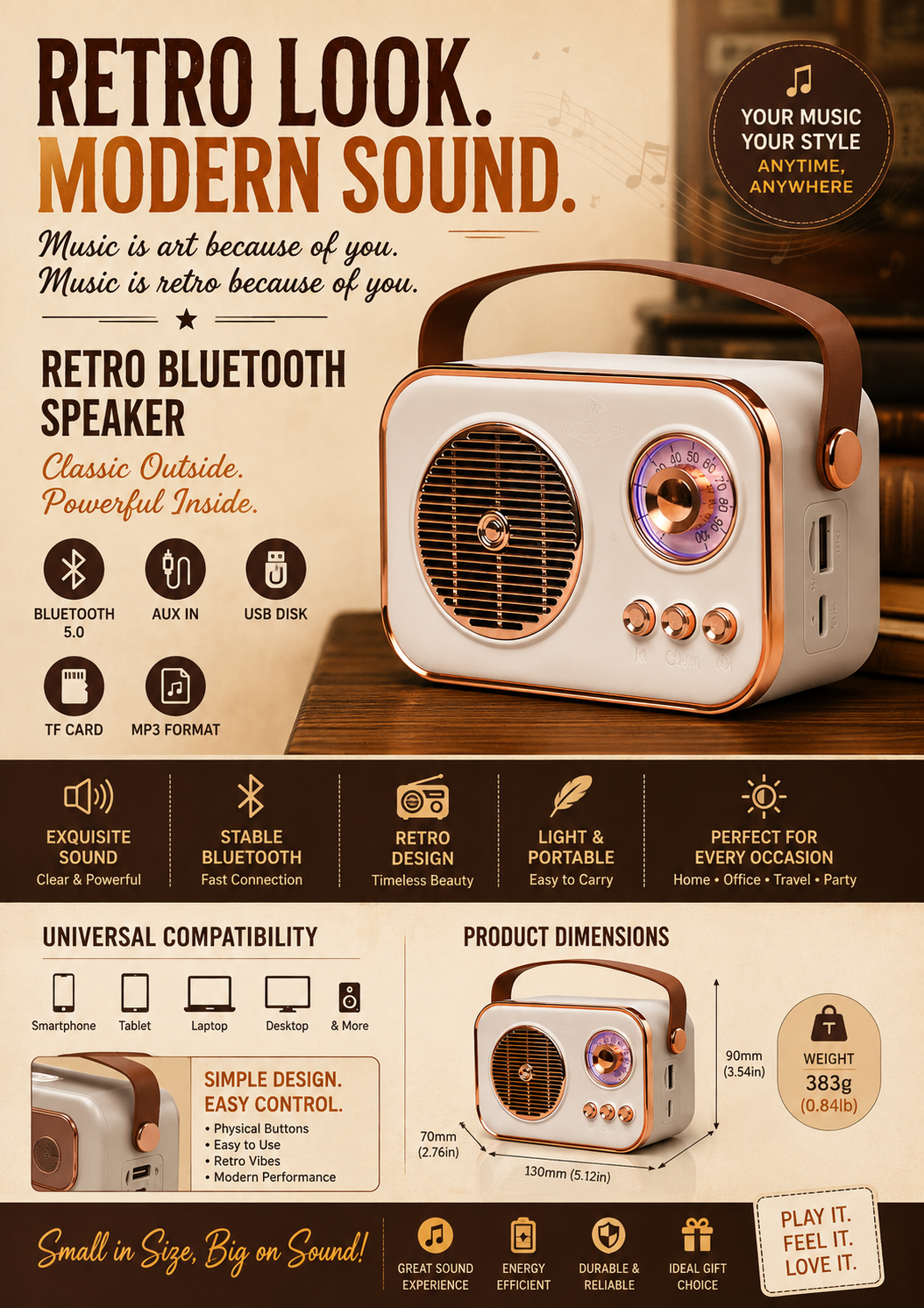 Retro Bluetooth Speaker – Portable Wireless Music Speaker