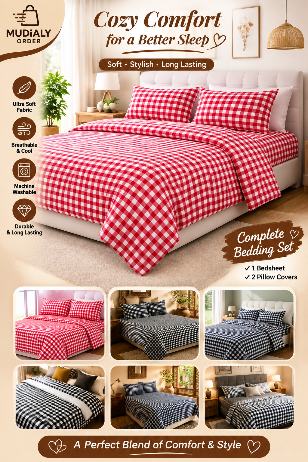 Cozy Comfort Checkered Bedding Set ❤️