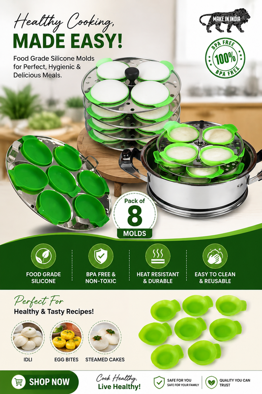 Food Grade Silicone Idli Mould Pack of 8 | BPA Free | Heat Resistant | Reusable Steamer Mould