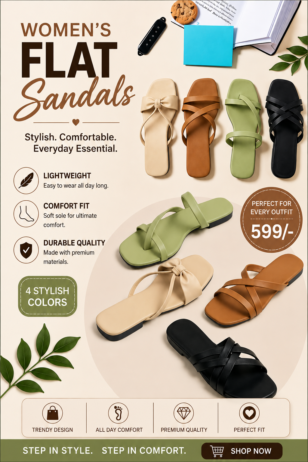 Women’s Flat Sandals – Stylish & Comfortable