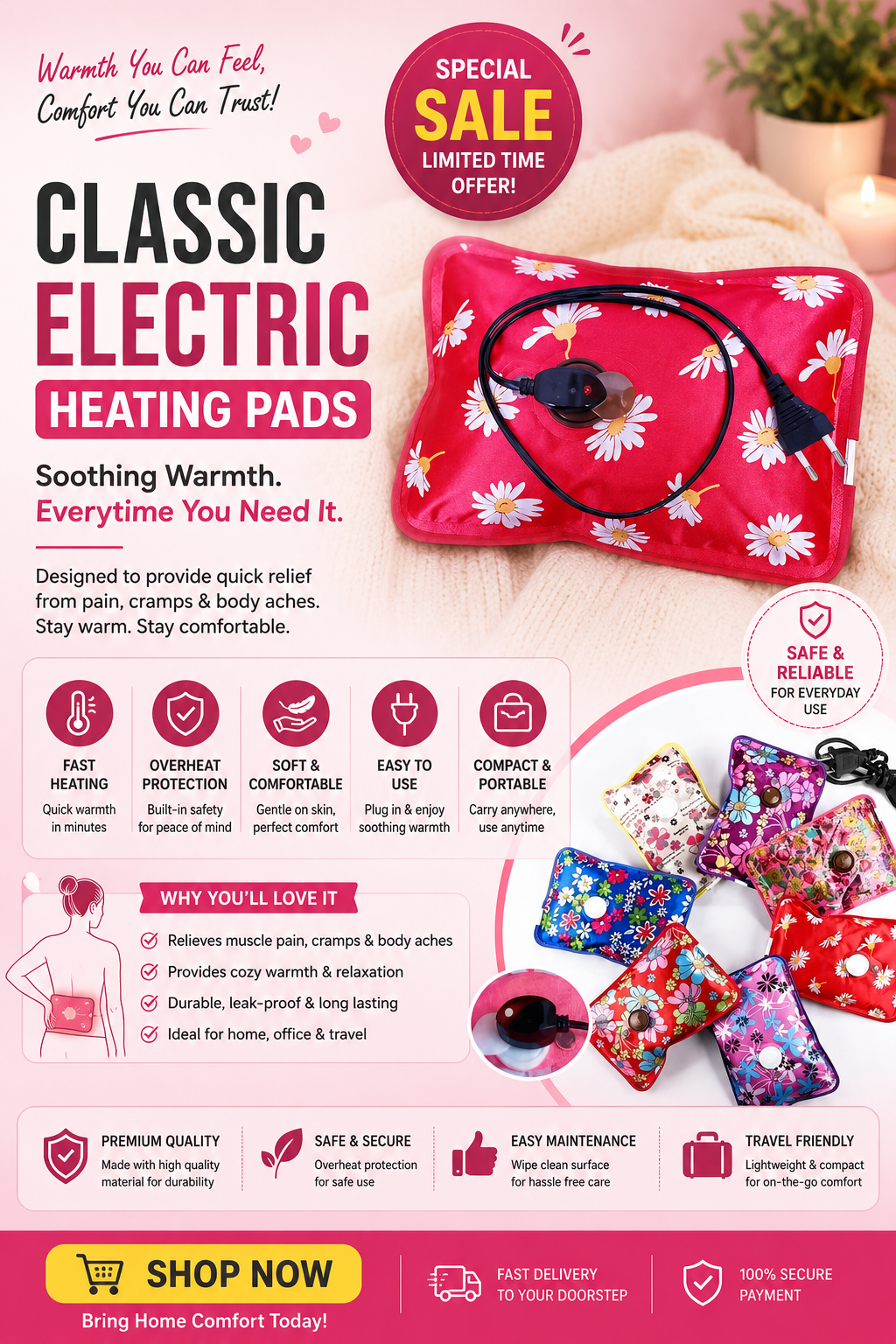 Classic Electric Heating Pad – Soft, Comfortable & Portable