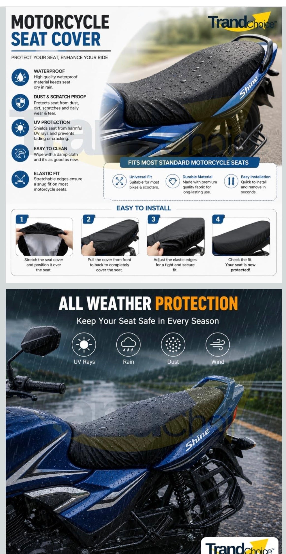 Premium Waterproof Motorcycle Seat Cover – Universal Fit