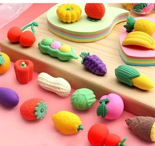 Fruity Erasers Set – Cute Colorful Fruit-Shaped Erasers | 9 Pcs