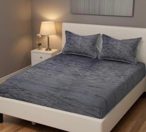 Premium Velvet Fitted Bedsheet Set with 2 Pillow Covers – Queen Size | Soft & Warm
