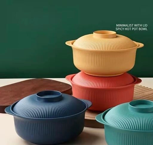 3 Pcs Set Minimalist Hot Pot Bowl with Lid | Food Grade Multi-Purpose Serving & Storage Bowls