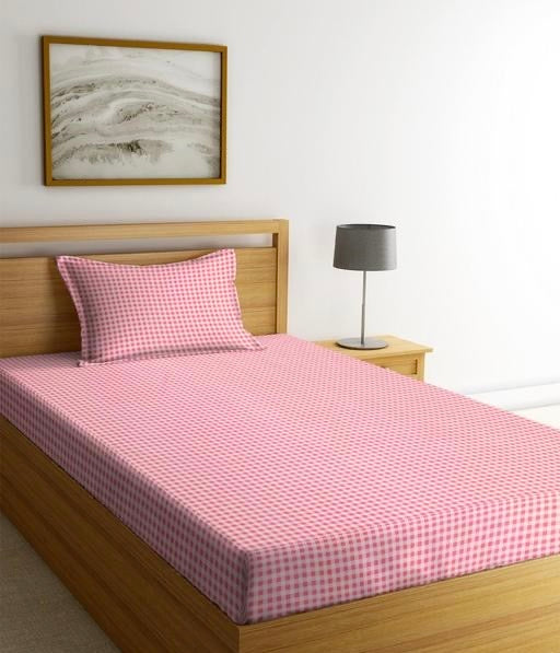 Premium Cotton Check Print Bedsheet for Single Bed with 2 Pillow Covers | Soft & Breathable Fabric