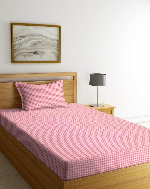 Premium Cotton Check Print Bedsheet for Single Bed with 2 Pillow Covers | Soft & Breathable Fabric