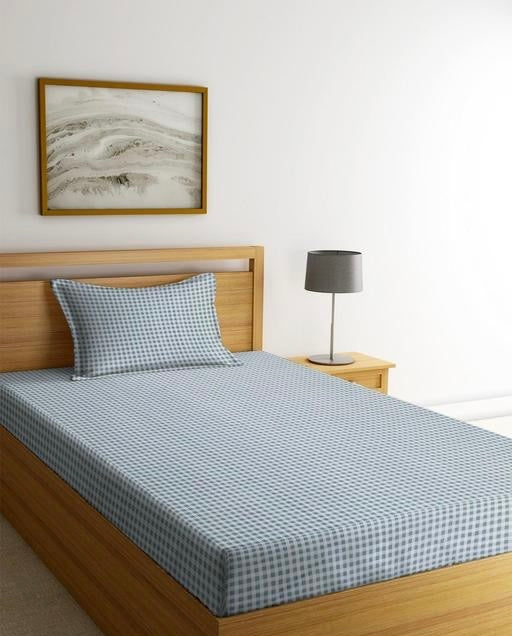 Premium Cotton Check Print Bedsheet for Single Bed with 2 Pillow Covers | Soft & Breathable Fabric