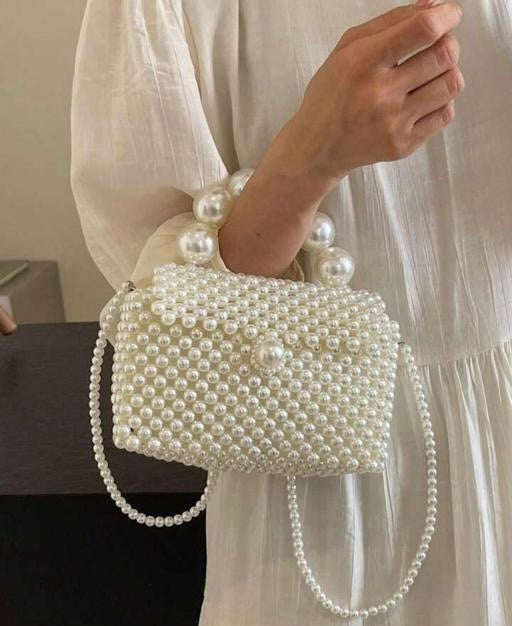 Elegant Pearl Beaded Handbag for Women | Stylish Party & Occasion Clutch with Shoulder Strap