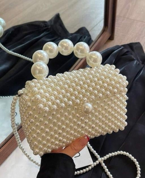 Elegant Pearl Beaded Handbag for Women | Stylish Party & Occasion Clutch with Shoulder Strap