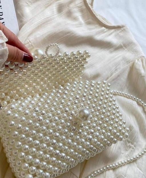 Elegant Pearl Beaded Handbag for Women | Stylish Party & Occasion Clutch with Shoulder Strap