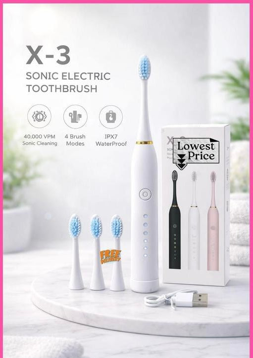 X-3 Sonic Electric Toothbrush | 40,000 VPM | 5 Cleaning Modes | IPX7 Waterproof