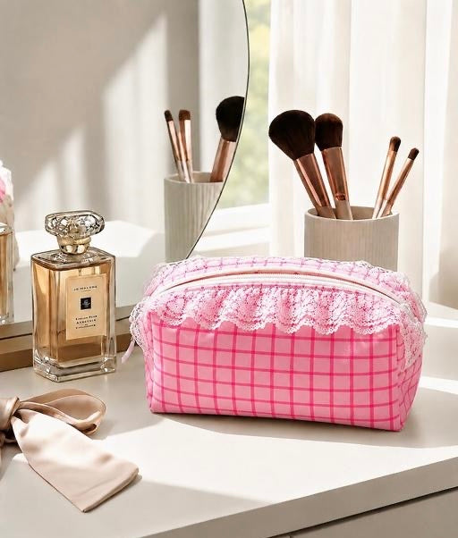 Lace & Style Makeup Pouch | Cute Cosmetic & Travel Organizer | Multi-Purpose Storage Bag