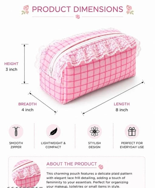 Lace & Style Makeup Pouch | Cute Cosmetic & Travel Organizer | Multi-Purpose Storage Bag